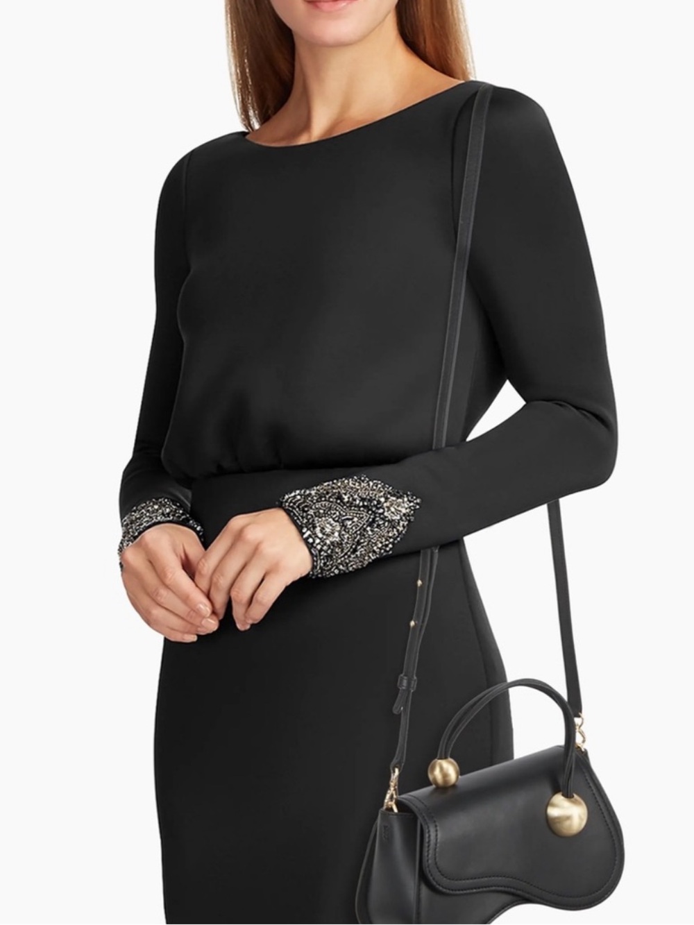 cult gaia Black Leather Crossbody Bag with Gold Hardware - Picture 3 of 11